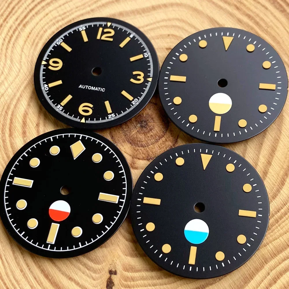 Vintage Black Sterile 29mm Watch Dial with Green Luminous Hands