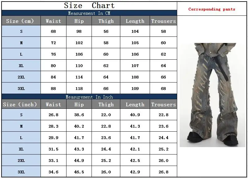 2026 Trashy Y2K Streetwear Distressed Blaue Baggy Flare Ripped Stacked Jeans für Herren – 90er Vintage Kleidung, Old Denim Hosen – Detail 3