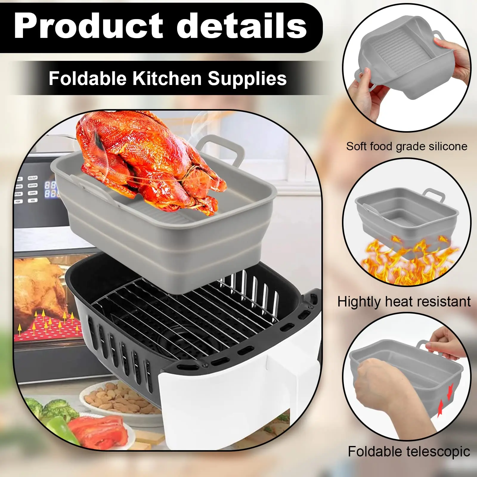 Collapsible Air Fryer for Ninja Silicone Pot Air Fryer Foldable Liner  Basket Replacement of Parchment Paper Liners Food Safe Pan - AliExpress