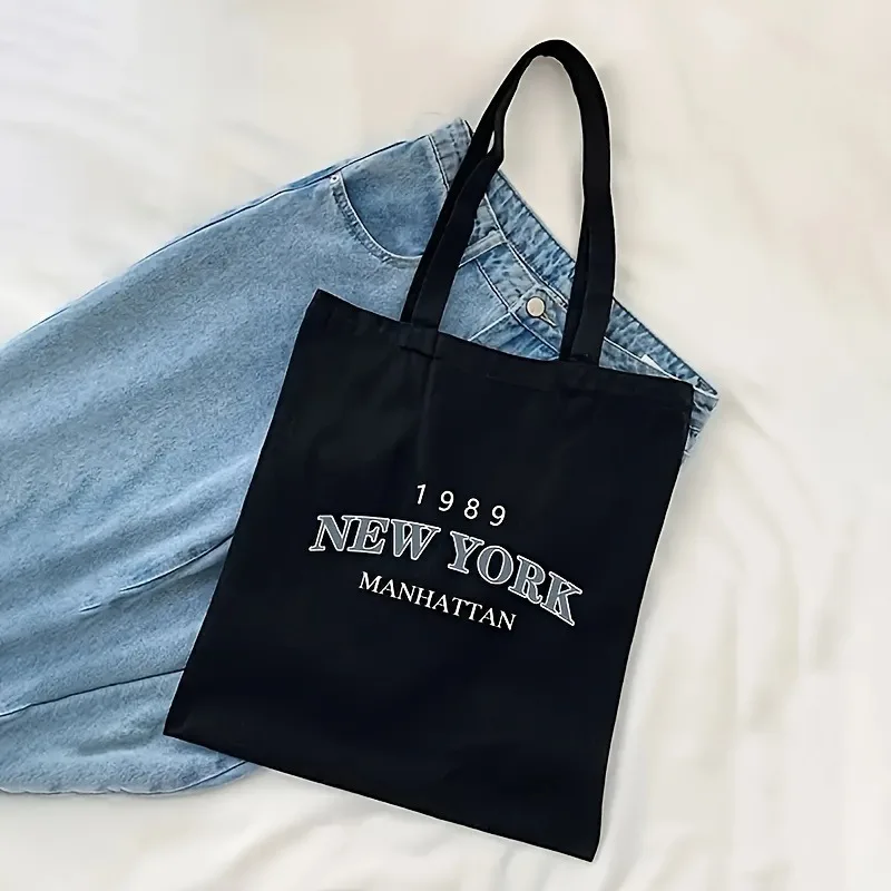 New York 1989 Print Damen Canvas Einkaufstasche Klassische Shopper Umhängetasche Große Kapazität Damen Handtasche – Detail 3