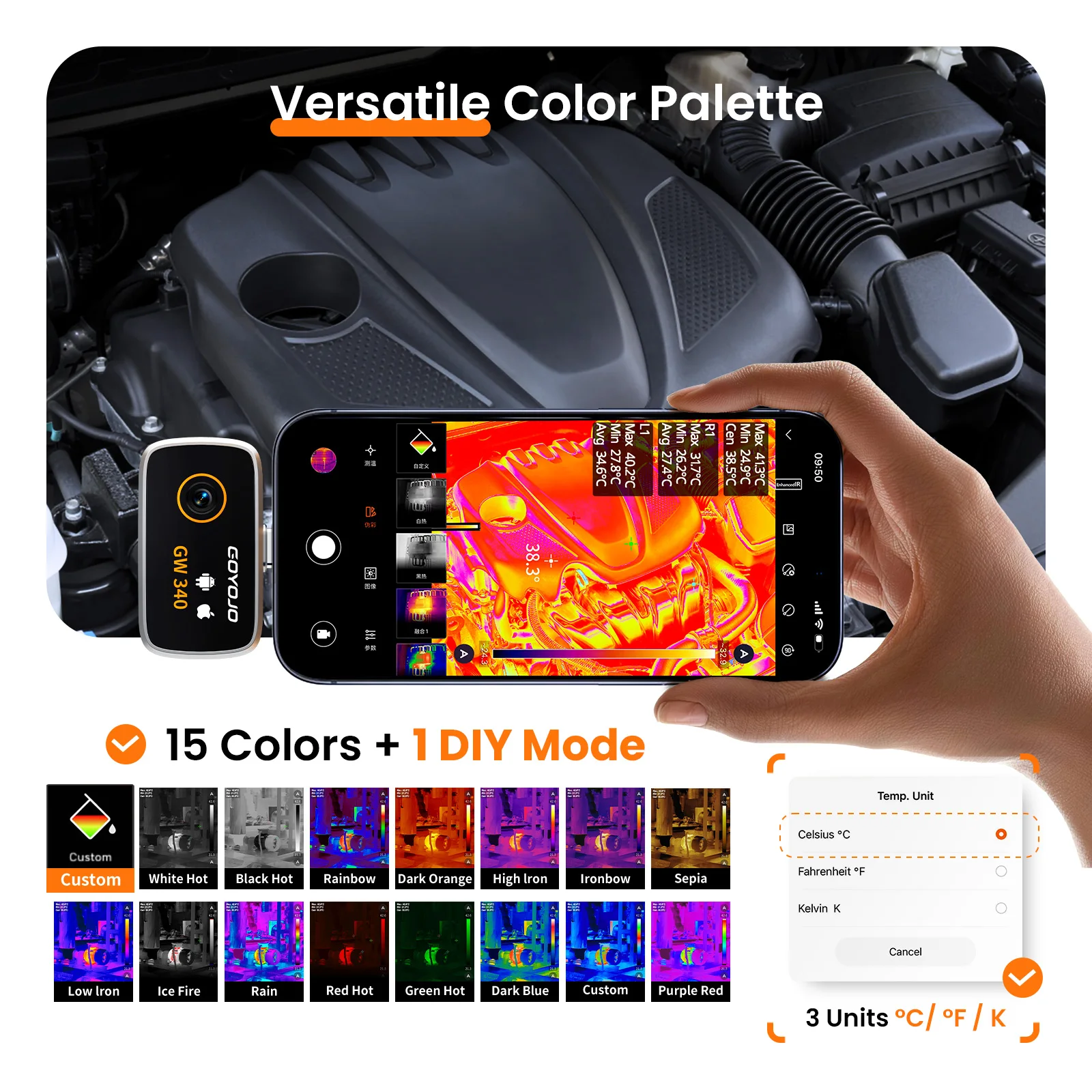 GW340 iPhone & Android Thermal Camera, 512x384 Super Resolution, 256x192 IR Reso