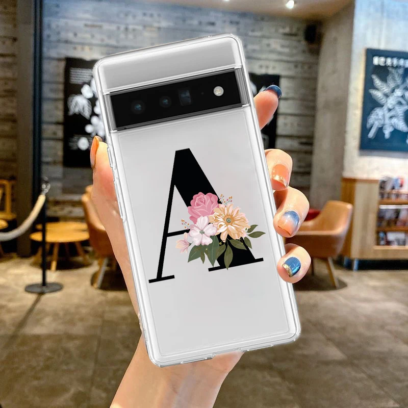 Floral Initials Silicone Shockproof Clear Phone Case