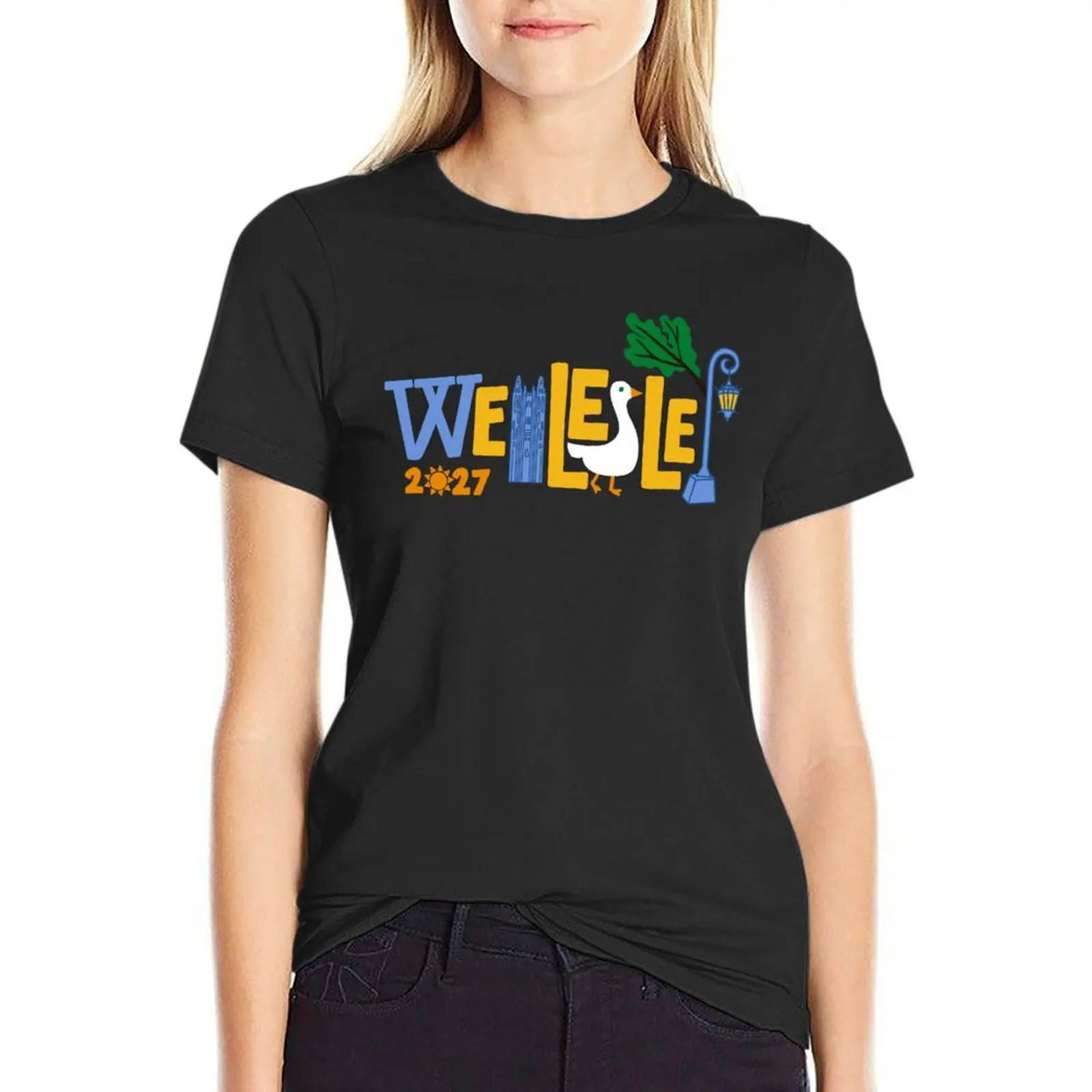 Wellesley Class of 2027 Lamp Post Bell Tower Goose T-Shirt vintage clothes sublime sports fans tees t shirts for Women graphic
