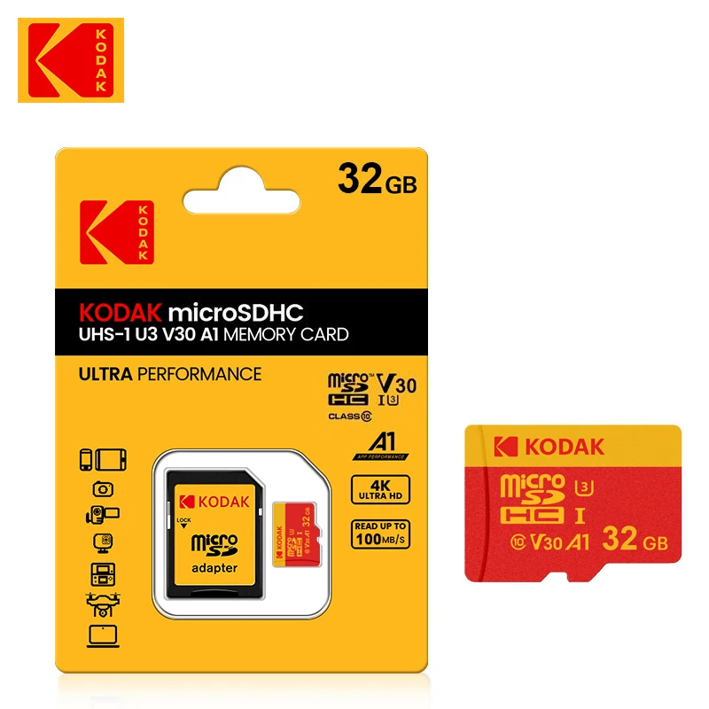 KODAK Micro SD kart 128 U3 hafıza kartı MicroSD 64GB 256GB akıllı telefon Tablet GB SD/TF Flash kart üzerinde kamera için
