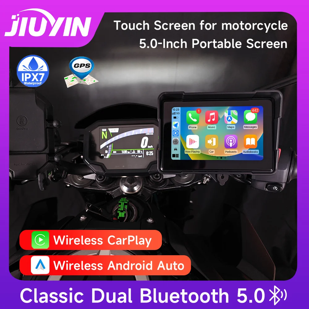 Display Lcd Per Moto Portatile Da 5 Pollici Monitor Impermeabile Ipx7 Per Apple Carplay Wireless Android Auto Moto Car Play Screen Gps