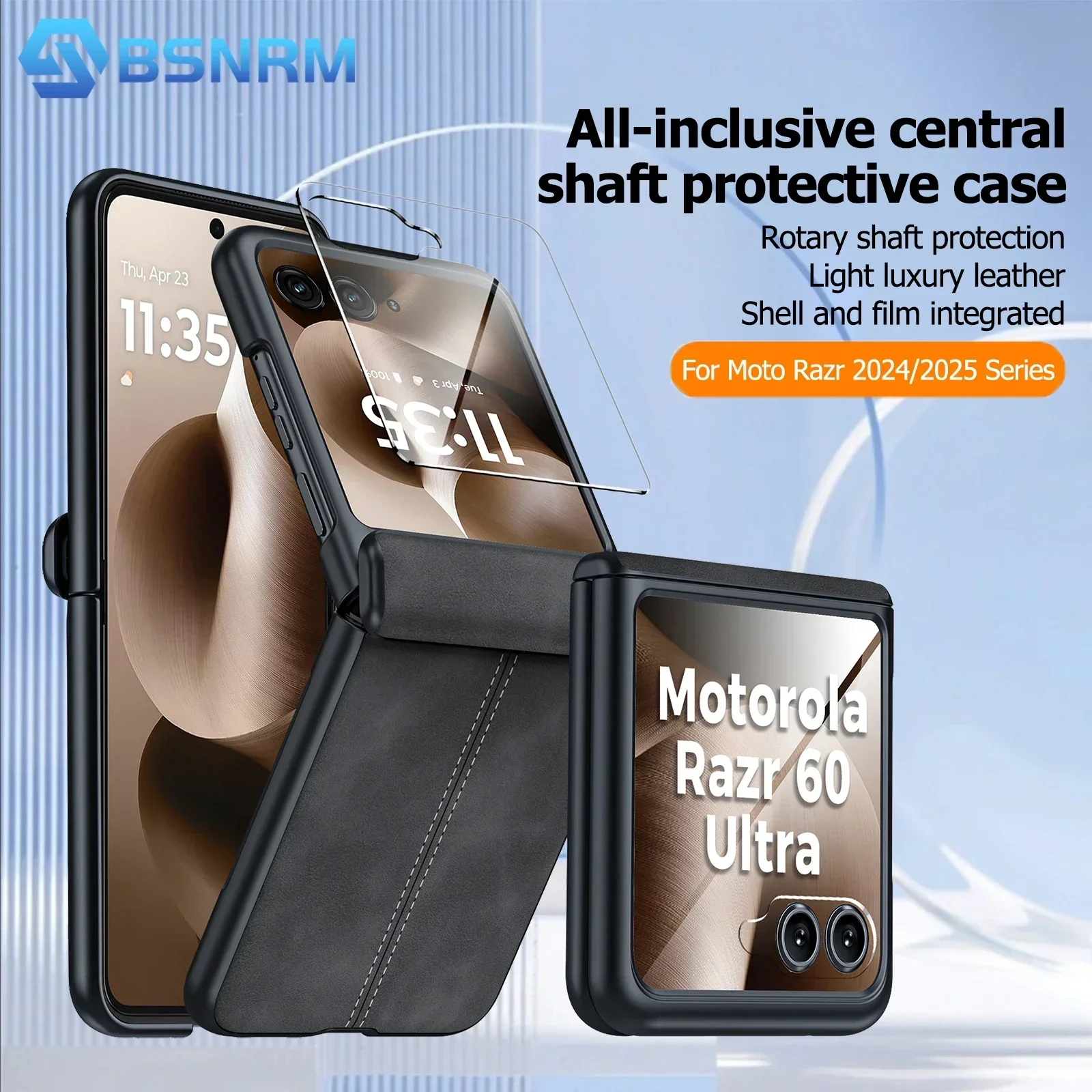 Ultra-Thin Black Matte PU Leather Shockproof Phone Case with Hinge Protection
