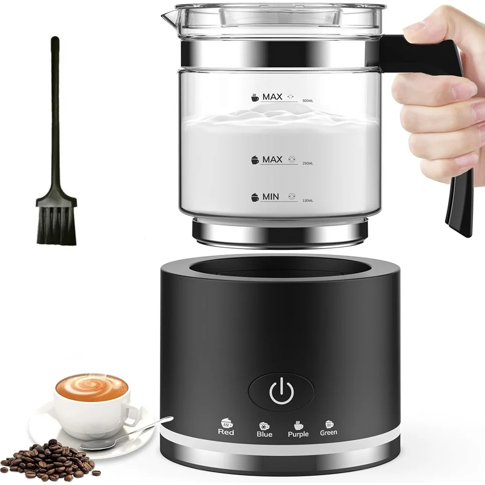 【TODAY ONLY】Milk Frother Electric Glass Milk Frother 4 In 1 Function,Capacity 250Ml Cappuccino Or 500Ml Hot Milk, Eu Plug 1