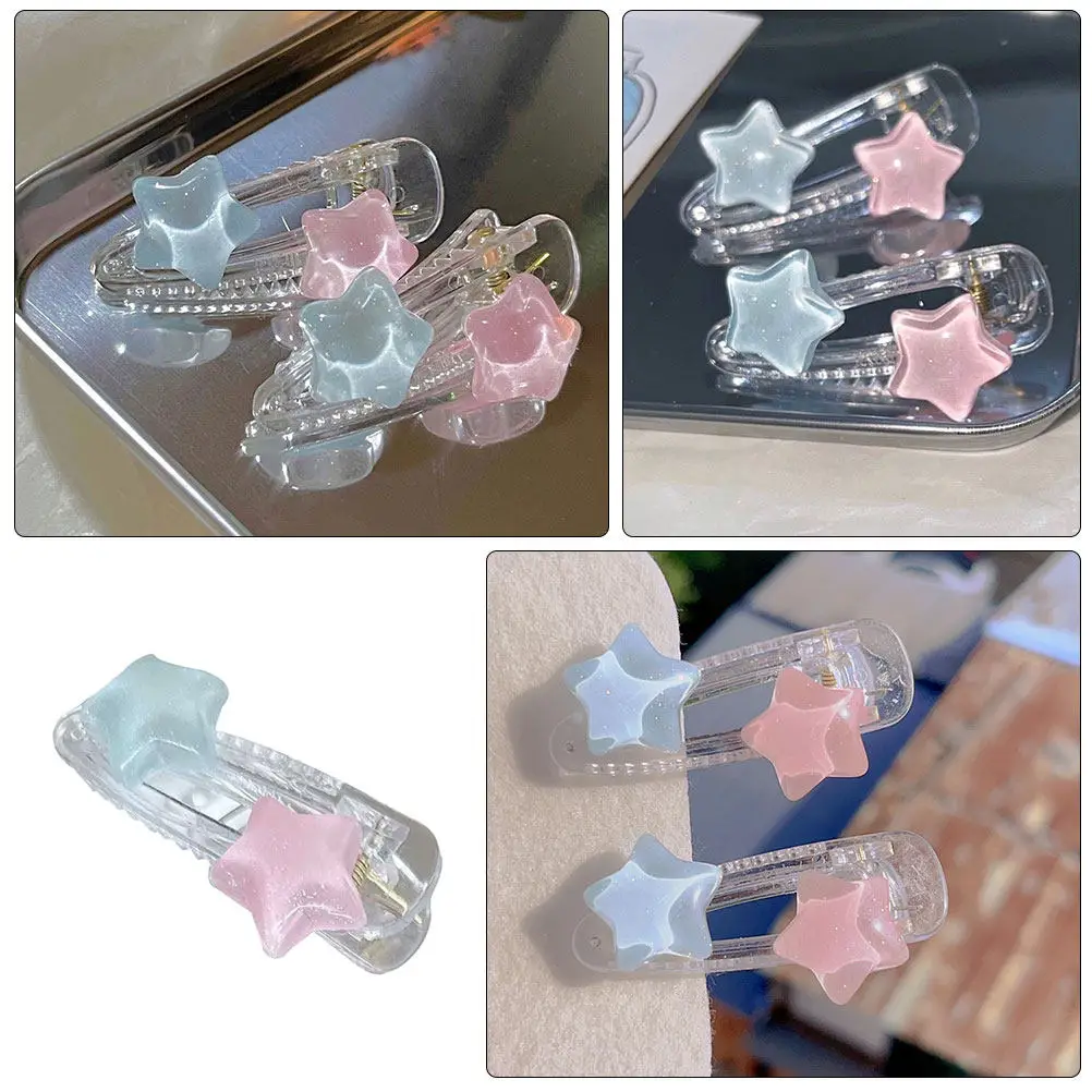 4Pcs 스타 헤어 클립 여자를위한 수지 귀여운 작은 머리핀 여자 경량 피부 친화적 인 앞머리 클립 세련된 헤어 액세서리