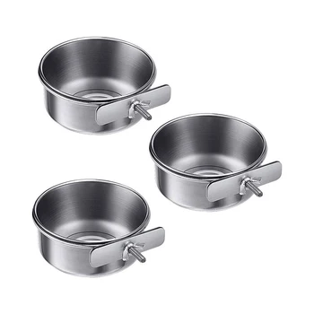 Rabbit Pet Food Dish Hamster Stainless Steel Clamp-on Water Drinker Bird Feeder Parrot Feeding Bowl Cage Cup 6