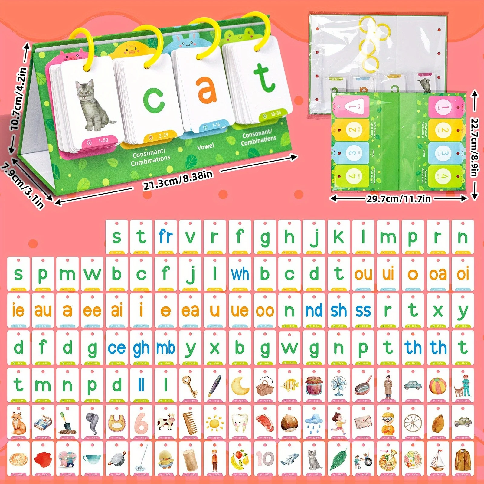 Kids CVC Words Flashcards Phonics Flip Chart Word Builder Sight Words Activity Learning Tool Speech Therapy Special Education 4