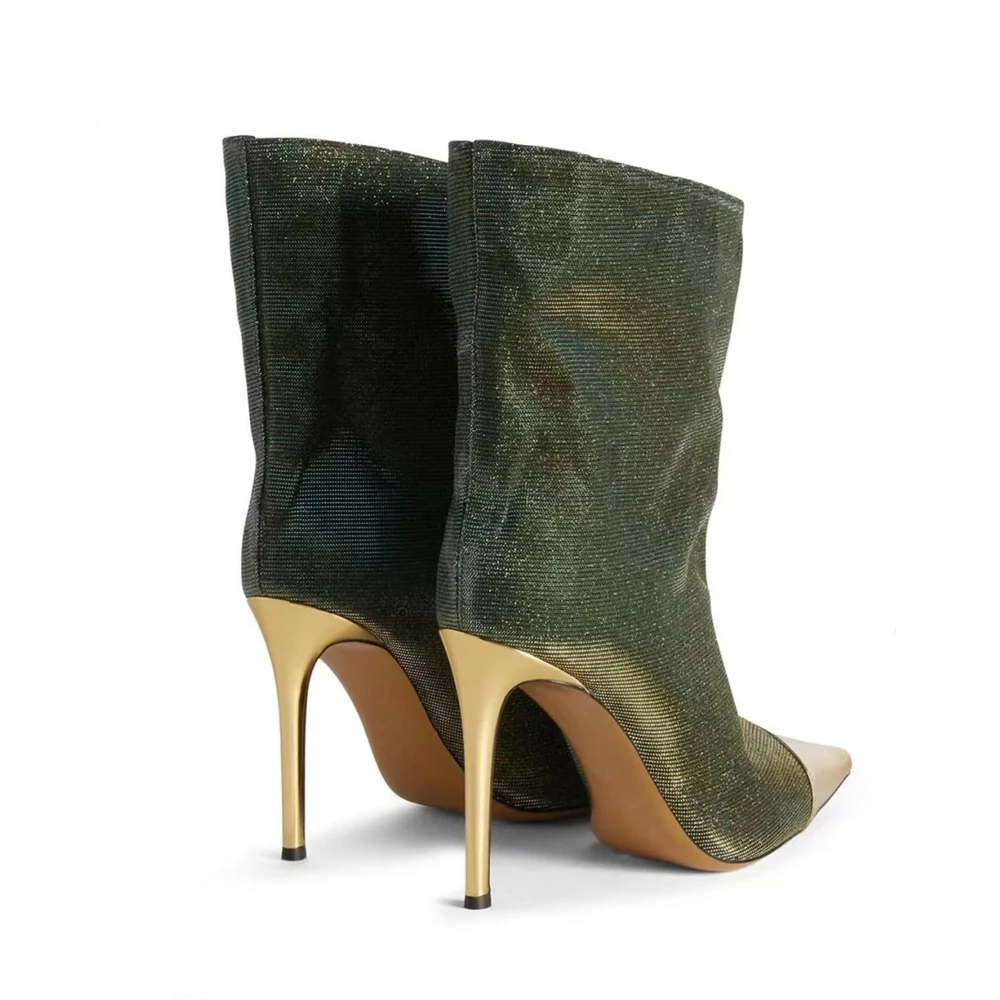 Metal Toe Women's Knight Boots Elegant Short Boots Ladies Thin High Heel Shoes Women Slip-on Mid-calf Boots