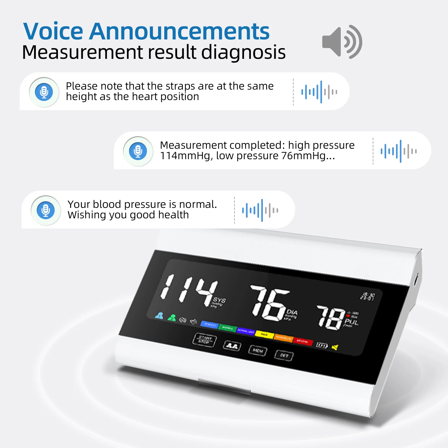 Voice Digital Blood Pressure Monitor Large Screen Rechargeable Automatic Tonometer Arm Sphygmomanometer Heart Rate Pulse Meters