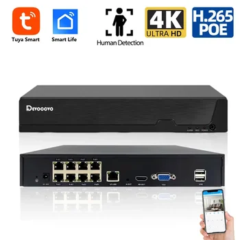 Tuya 8MP H.265 POE NVR Video Recorder 8CH 8MP Smart Life Hunman Detection 4K CCTV Network Security Surveillance Recorder 4CH P2P