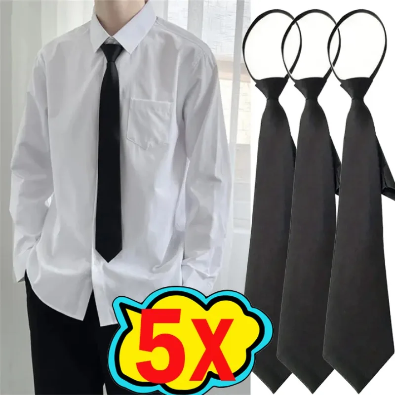 

5pcs Unisex Black Simple Clip on Tie Security Tie Uniform Shirt Suit Neckties Steward Matte Funeral Lazy Neck Ties Students
