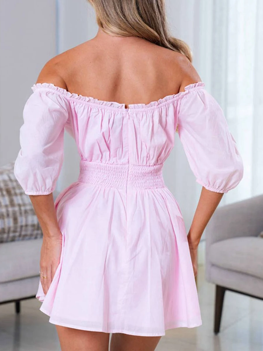 Women Off Shoulder Puff Sleeve Mini Dress 1