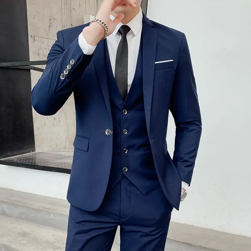 (M-6XL) Blazer Vest Pants High-end Brand Solid Color Formal Business Office Suit Three-piece Set Groom Wedding Show Dress Party formal suit