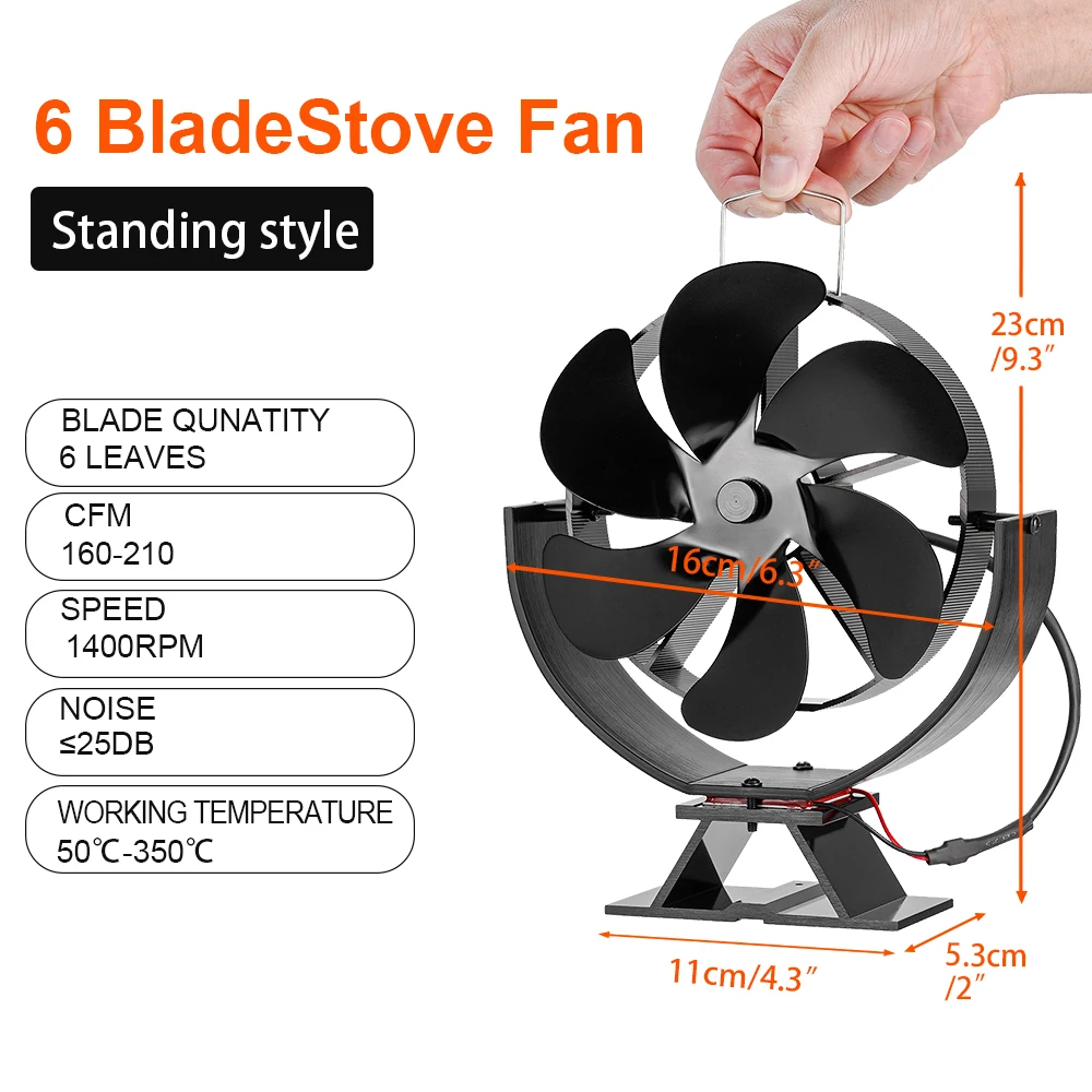 Fireplace Fan 6 Blades 360&deg; Rotating Heat Powered Fan Quiet Efficient Heat Distribution For Wood Log Burner Winter Warmer