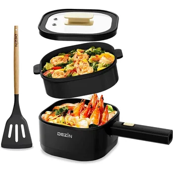 2L Electric Hot Pot with Steamer, Rapid 800W Non-Stick Ceramic Coating Dorm Cooking Pot, Plug in Electric Pan Cooker 1