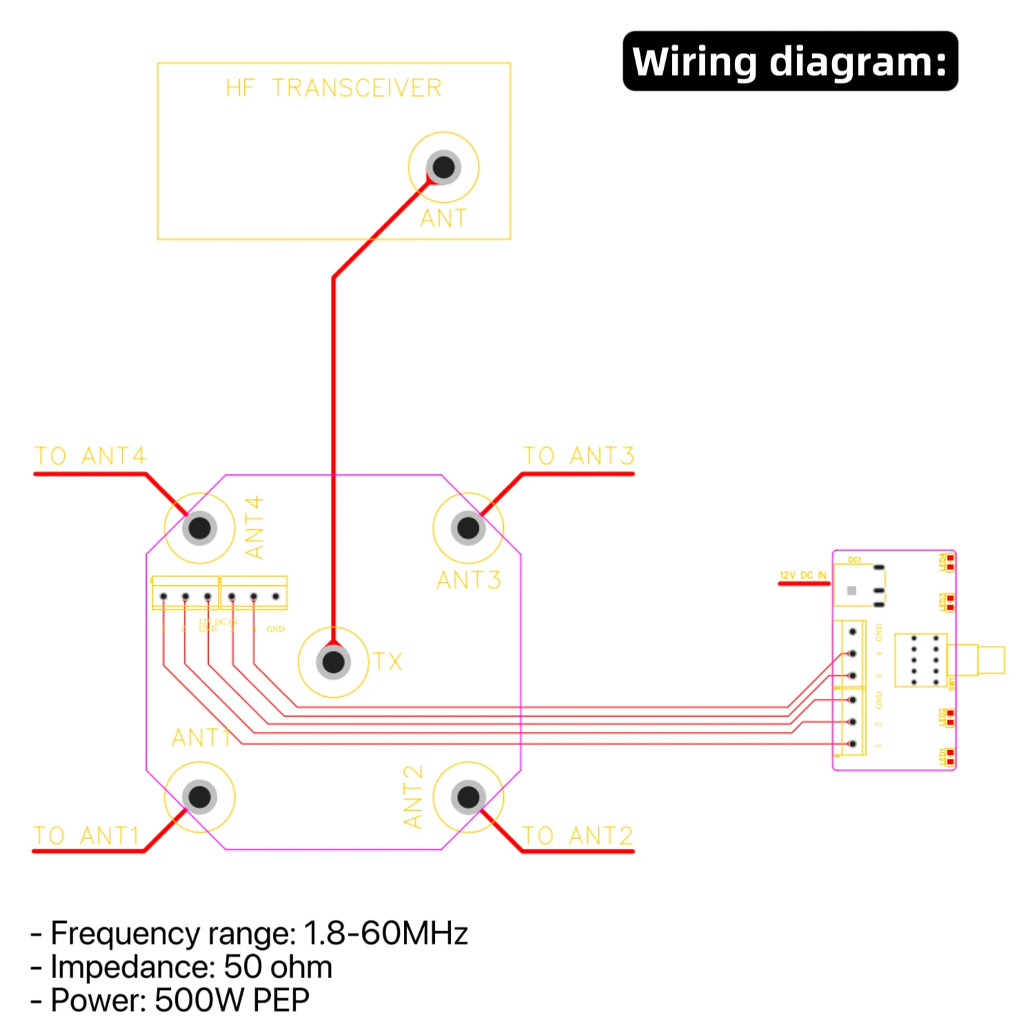 AT-14 4방향 동축 원격 안테나 스위치 편리한 스위칭 1.8MHz-60MHz 500W PEP 햄 라디오 스테이션