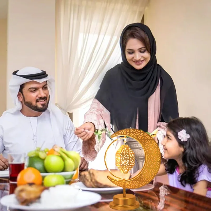 Led Moon Lamp Metal Ramadan Table Lamp Decoration Crescent Lights Muslim Eid Party Decoration Mubarak Eid Gifts