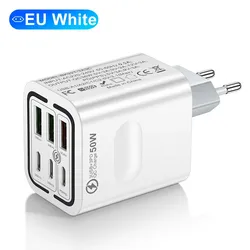 PowerPro 100W Multi - Port Fast Charger with EU/US/UK Plug Options - EU Plug White