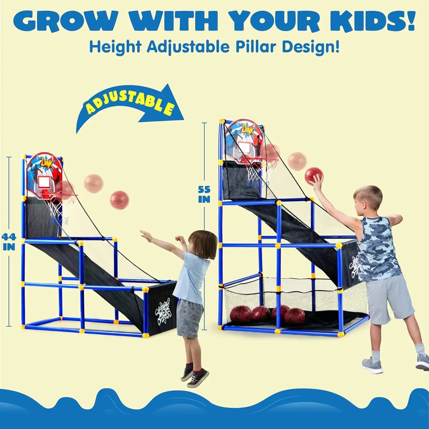 Arcade Basketball Game Set with 4 Balls and Hoop for Kids Old Indoor Outdoor Sport Play Basketball Game Toys Gifts for Toddlers 4