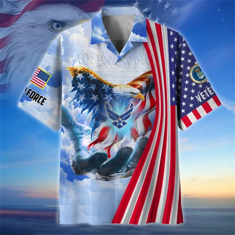 

Летние новые рубашки для мужчин с 3D-принтом солдат США армия ветераны модные крутые короткие рубашки Y2k Гавайская Одежда Топы