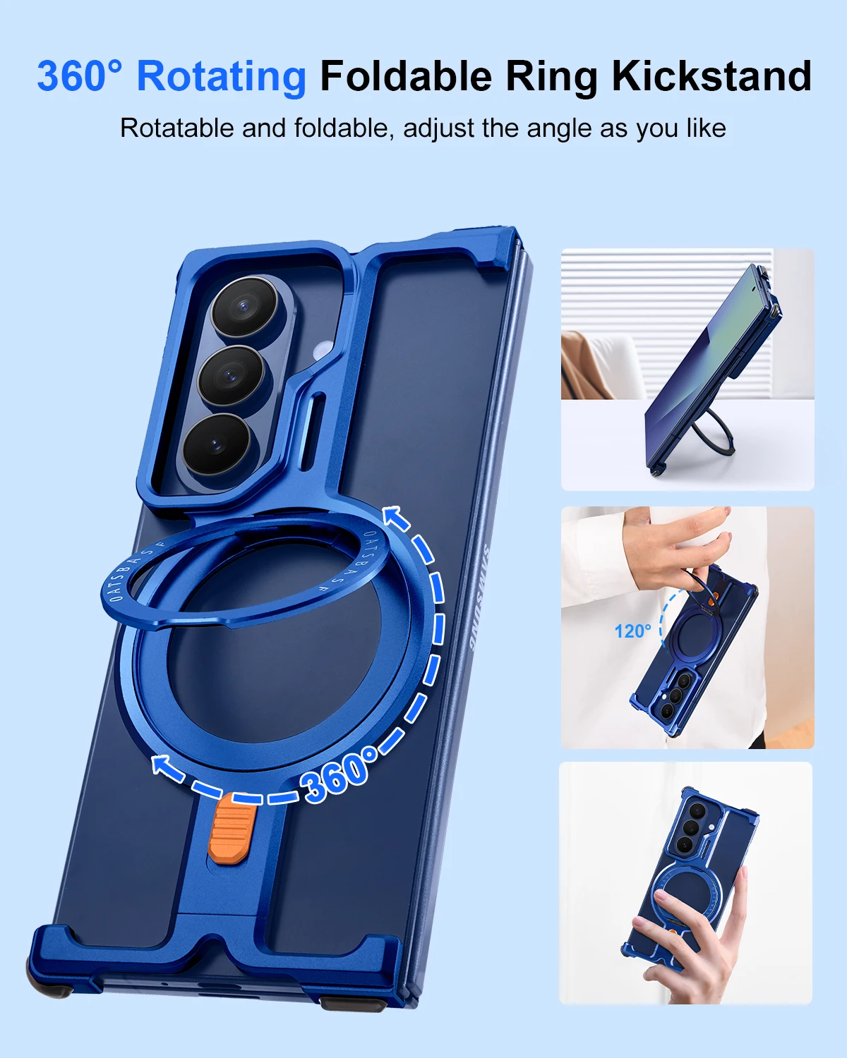 Eary for Samsung Galaxy Z Fold 7 Phone Case with 360°Rotating Ring Stand for Magsafe Wireless Charging Frameless Drop Protection