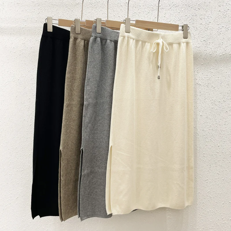 Elastic Waist Tie Sports Skirts Women 2023 Autumn Winter High Waist Slimming Side Slit Straight Skort Hip-covering Casual Female elmsk symbol commune autumn new casual pants youth men s loose straight leg pants fashion elastic sports pants