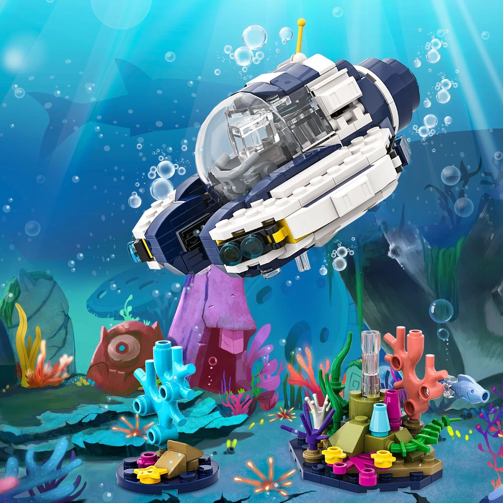Moc Deep Sea Moth Subnautica Submarine Building Blocks Set Con Seamoth Coral Reef /Fish Bricks Toy Per Bambini Regalo Con Scatola