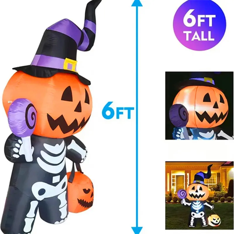 1.8M/6FT Halloween Inflatable Decoration Toy Giant Pumpkin Skull Ghost Outdoor Yard Garden With LED Lights