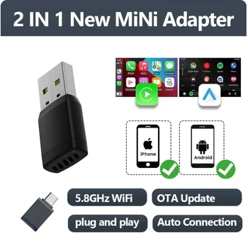 Mini Adattatore Wireless CarPlay Android Auto Wireless Dongle Wifi 5.8G Auto Connect Box Per iPhone Telefono Android Per Volvo Benz VW
