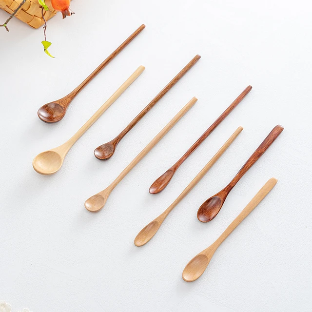 Cucchiaio con manico lungo in legno cucchiaino per mescolare il tè al caffè  Dessert cucchiaino da minestra al miele utensili da cucina di sicurezza  stoviglie da tavola - AliExpress