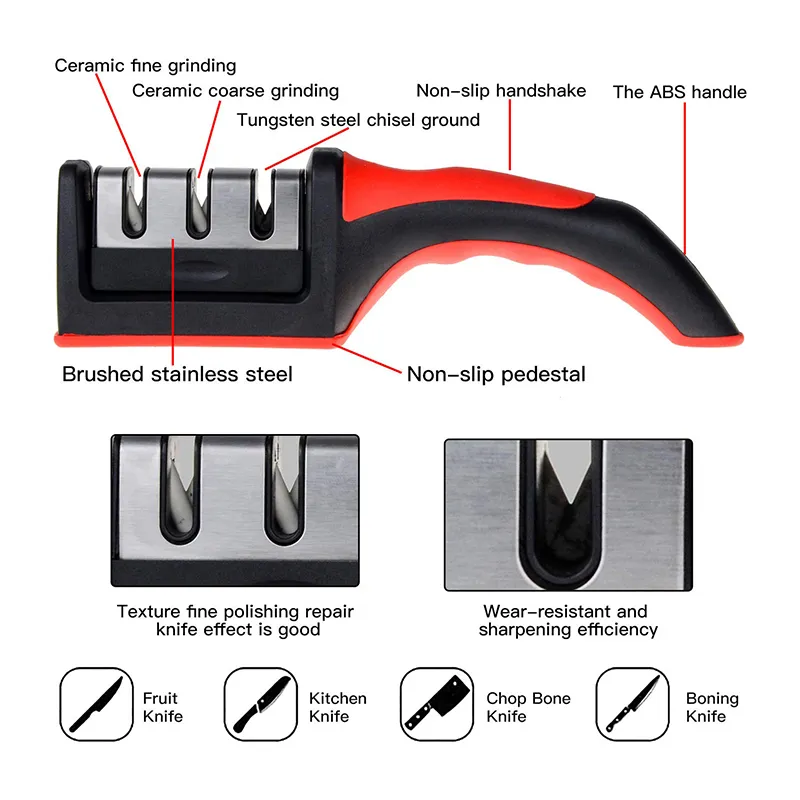 Kitchen 3 Segment Knife Sharpener Household Multi-Functional Hand-Held  Three-Purpose Black Sharpening Stone Knives Sharpeners - AliExpress