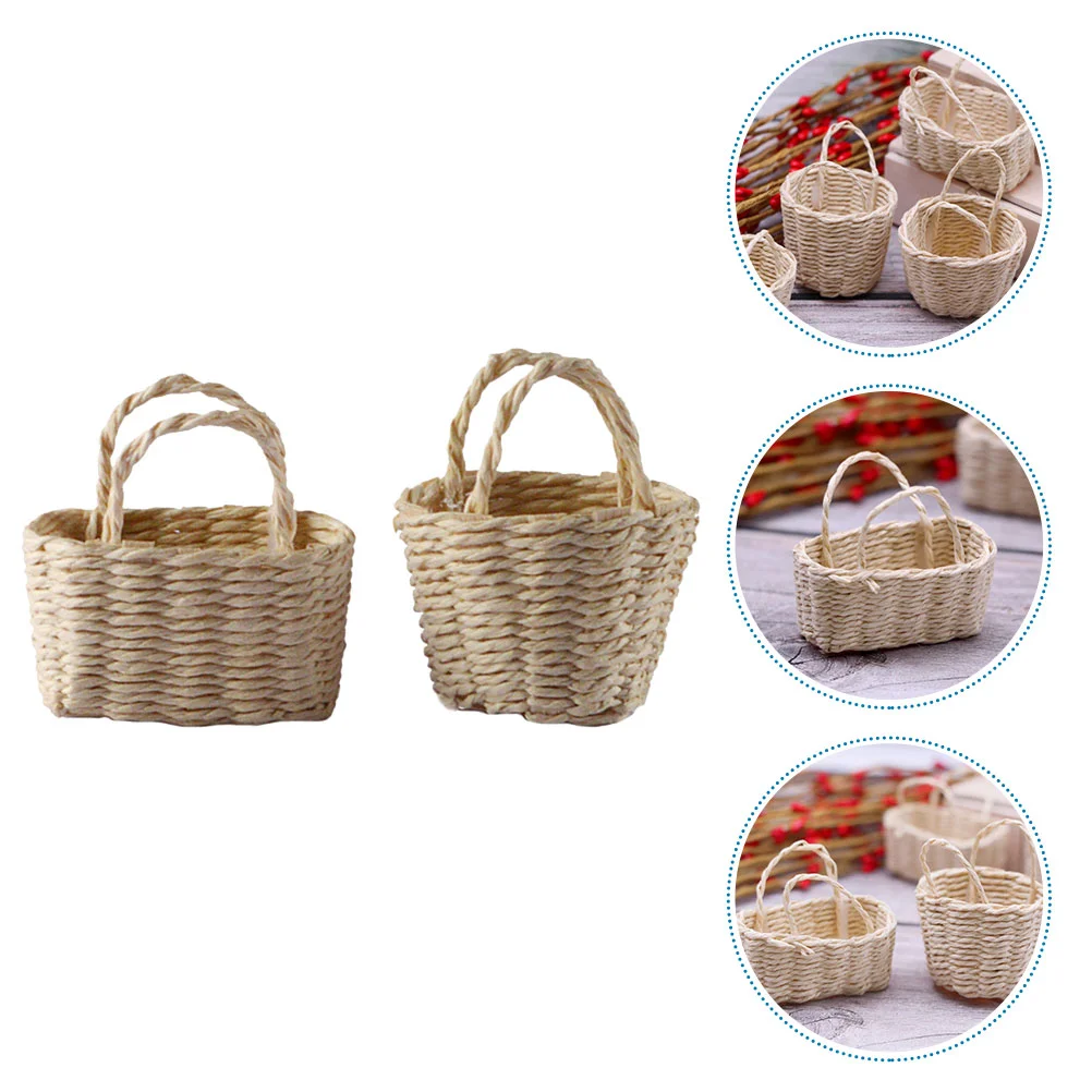 

2 Pcs Toy House Flower Basket Mini Ornament Miniature Decoration Decors Micro Scene