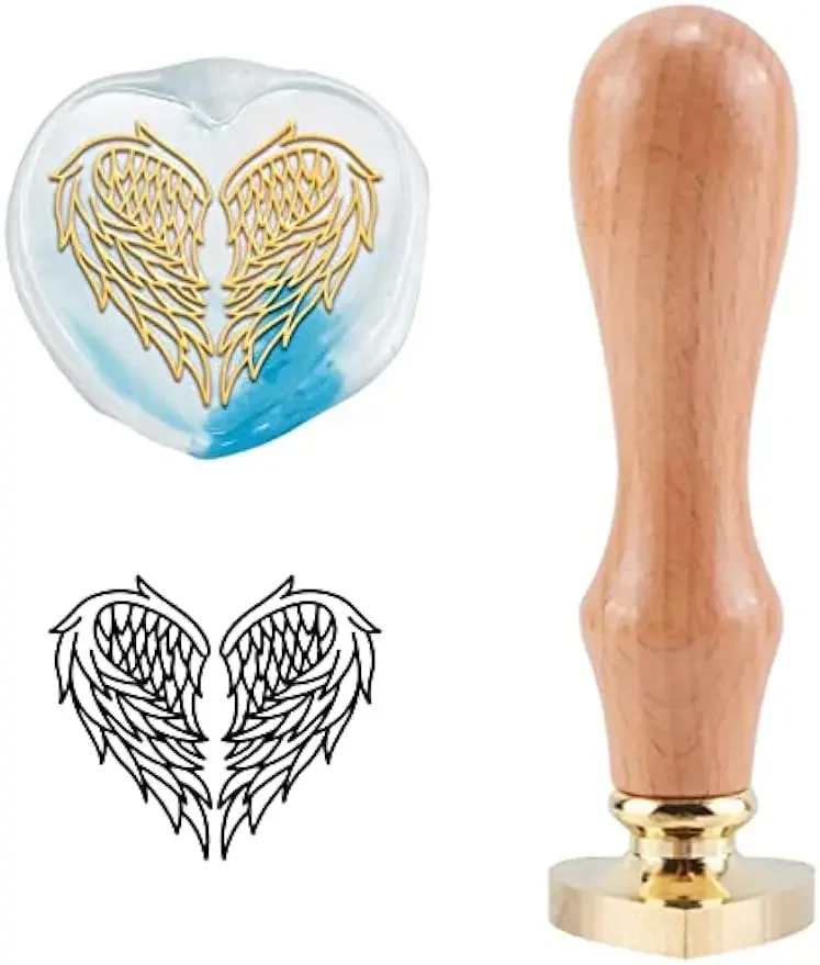 

1PC Valentines Day Wax Stamp Wings Vintage Sealing Wax Stamps Heart Removable Brass Head Sealing Stamp with Wooden Handle
