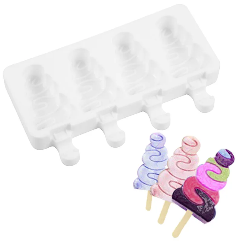 

4 Cavities Christmas Tree Ice Cream Silicone Mold Popsicle Ice Cube Tray Pudding Chocolate Mold Gifts Kitchen Tool Ice Maker