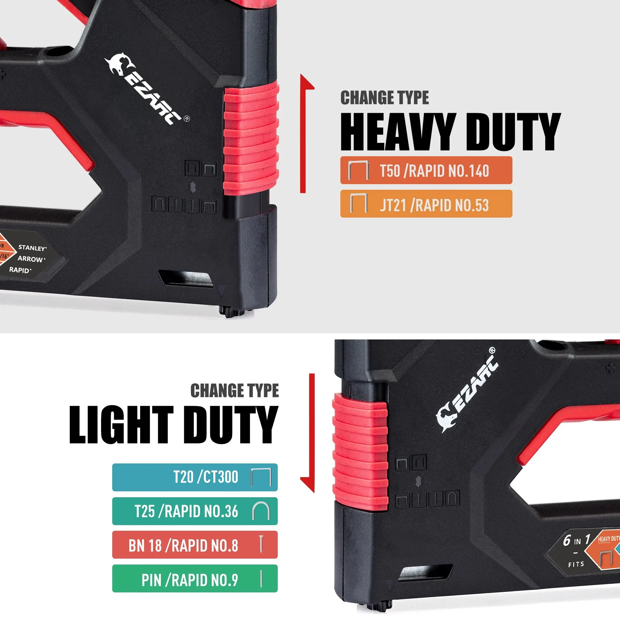 EZARC 6-in-1 Heavy Duty Staple Gun for Fixing Material Manual Nail Gun With 6000 Count Staples for Carpentry & DIY Home Decor 2
