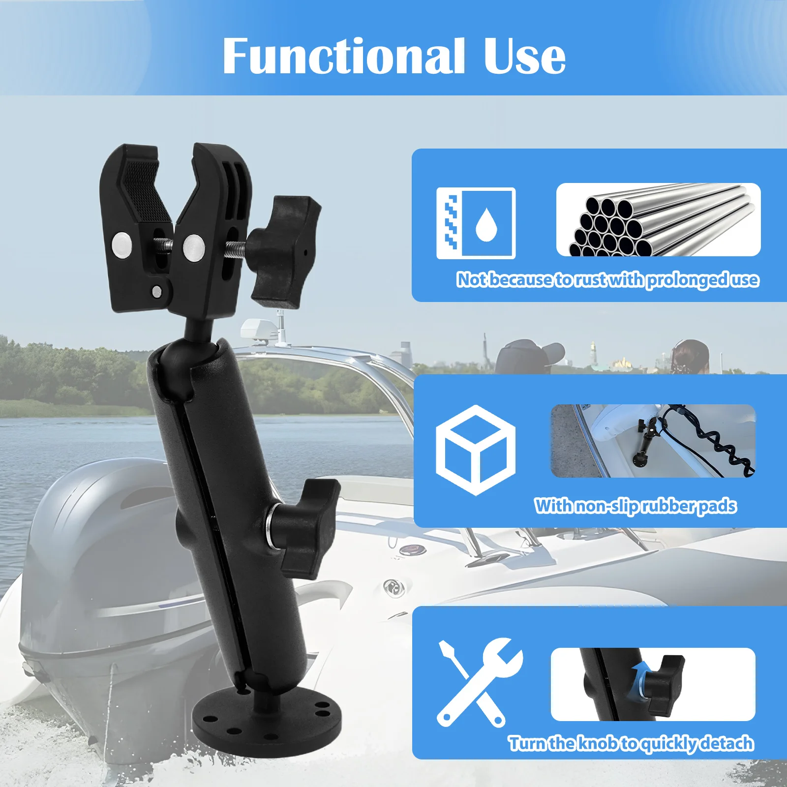 Aluminum Alloy Black Trolling Motor Stabilizer Mount Support Clamp