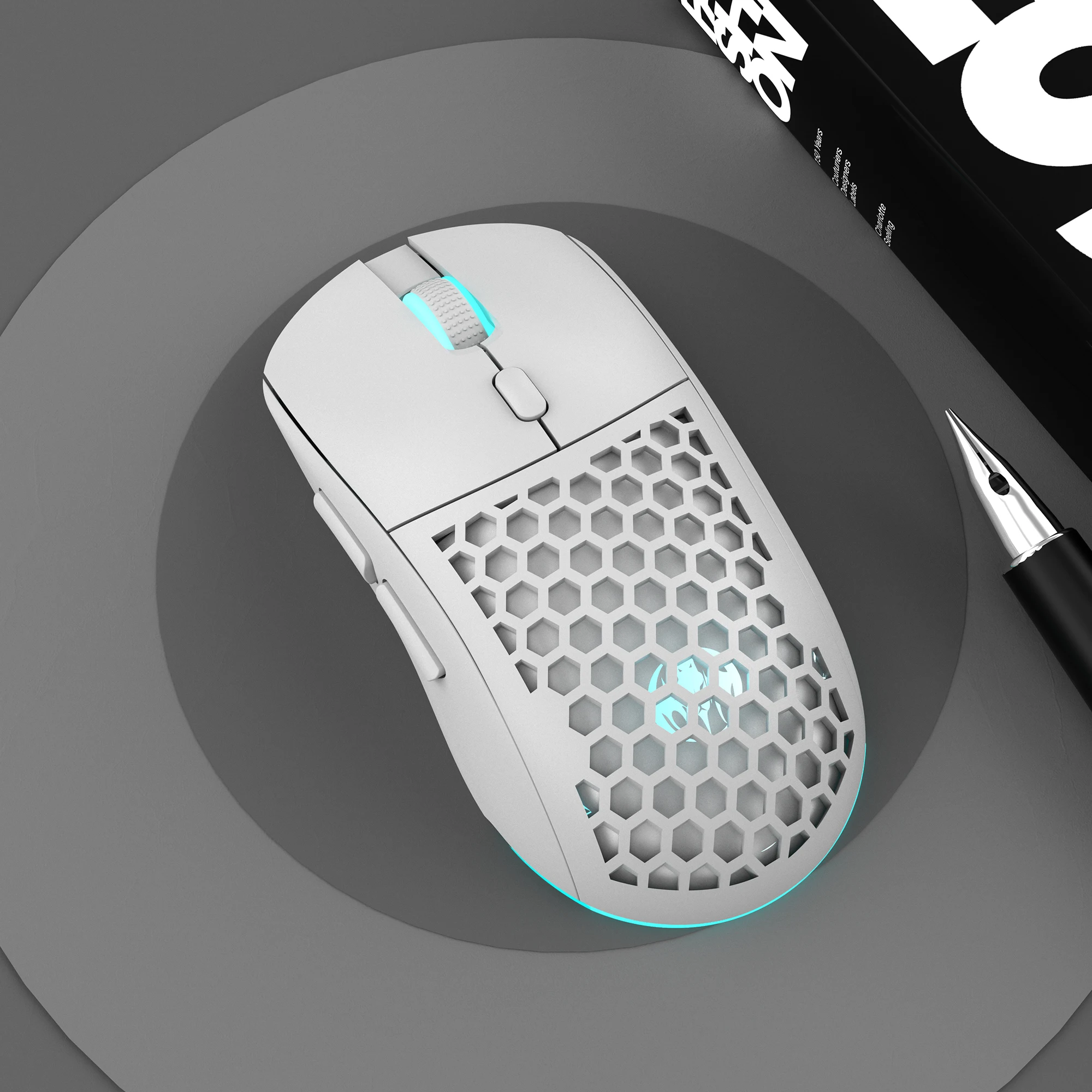 Mouse recarregável com design de favo de mel USB com iluminação ajustável RGB sem fio para uso em escritório de jogos em casa - Plug And Play