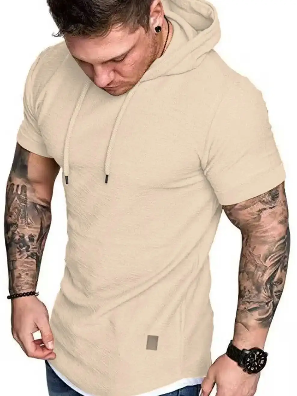 New men's summer hooded T-shirt Men's solid color top men's short sleeve T-shirt Hoodie casual fashion men's short sleeve 2