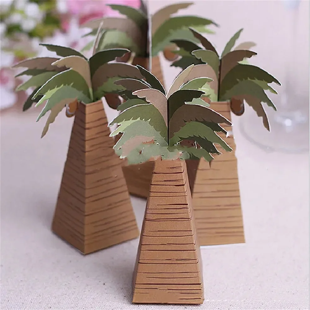 100Pcs Mini Summer Coconut Palm Tree Candy Box Sacchetti Regalo Compleanno Festa Hawaiana Bomboniere Baby Shower Decorazione Forniture