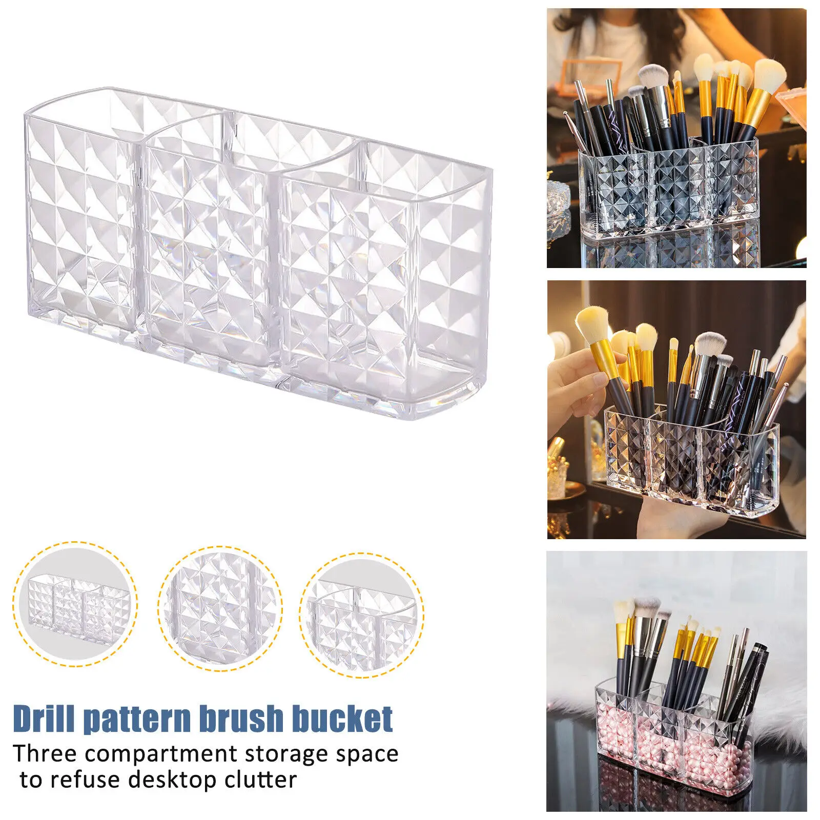 

3 Holes Transparent Acrylic Makeup Brush Tool Cosmetic Makeup Storage Box Case Make-Up Brush Holder Table Organizer Make Up Tool