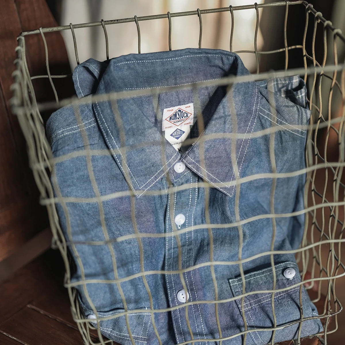 NON STOCK Summer Chambray Short Sleeve Shirt Light Blue Men's Casual Work Shirt 2