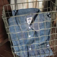 NON STOCK Summer Chambray Short Sleeve Shirt Light Blue Men's Casual Work Shirt 2
