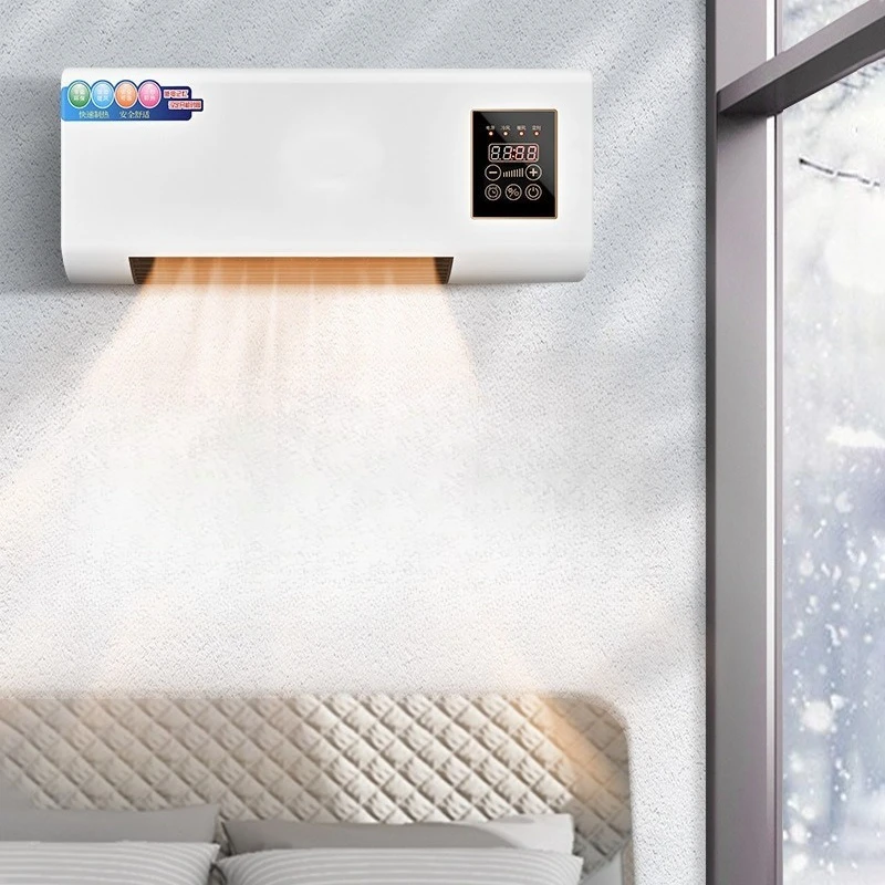 Wall-Mounted Cool/Warm Air Blower Remote Control - Silent Heater Adjustable Temp Energy Saving Low Noise No Light