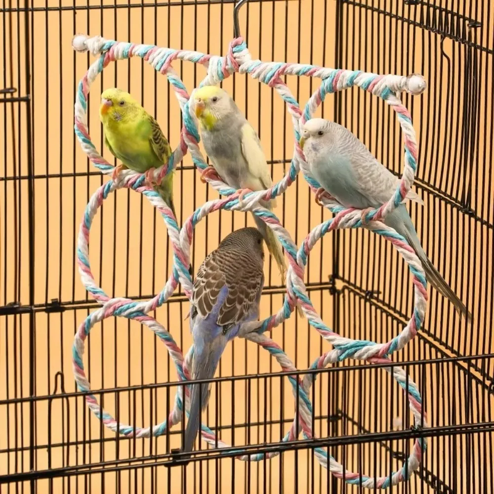 Parrot Toys Woven Cotton Rope Swing,Pet Bird Climbing Toy,Colorful Hanging Rings,New Hanging 9 Rings Parrot Bird Play Toy