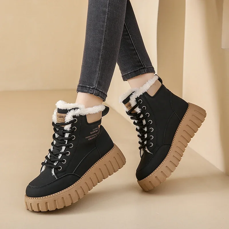 

Shoes for Women 2023 Keep Warm Platform Ankle Women's Boots Classics Modern Boots Women Round Toe Lace Up Flat with Shoes Female
