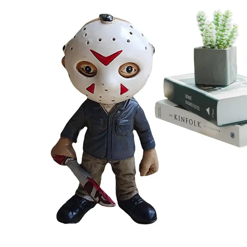 

Horror Movie Garden Gnomes Decoration Halloween Horror Killer Statue Resin Crafts Jason Clown Figurine Statue Interior Decor