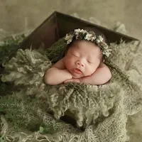 0-1 Months Newborn Photoshoot Props Soft High Stretchable Wrap Headwear Hat Oil Painting Background Baby Photography Accessories 5